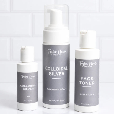 Colloidal Silver Acne Treatment Kit 3-Step Skincare Routine for Blemish-Prone Skin 14 oz | Made in USA Taylor Made Organics  gift set