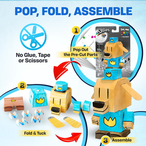 Color Me Dog Man Craft Kit – 4 Inch Paperboard Character Toy for Kids Ages 6+ | Made in USA Creativity Kit Cubles  Cubles