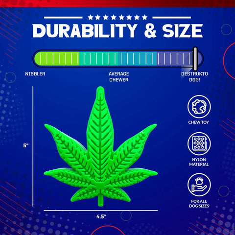 The SodaPup Colorado Maple Leaf EChew is a durable nylon dog chew toy, shaped like a green leaf (5 x 4.5 in), ideal for tough chewers of all sizes. Made in the USA for quality and safety.