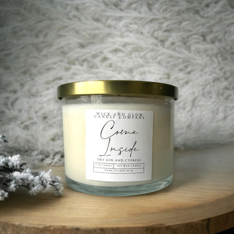Come Inside Luxury Soy Wax Candle 17 oz – Dry Gin Cypress Scent – Hand Poured | Made in USA Wick and Glow Candle Company™  Candles