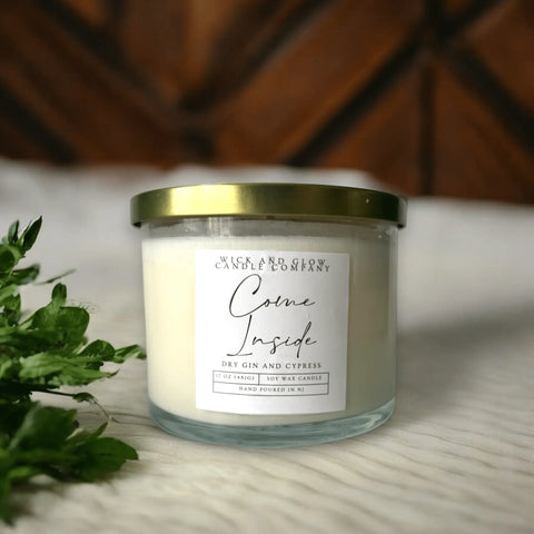 Come Inside Luxury Soy Wax Candle 17 oz – Dry Gin Cypress Scent – Hand Poured | Made in USA Wick and Glow Candle Company™  Candles
