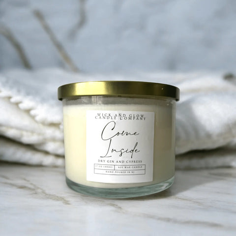 Come Inside Luxury Soy Wax Candle 17 oz – Dry Gin Cypress Scent – Hand Poured | Made in USA Wick and Glow Candle Company™  Candles