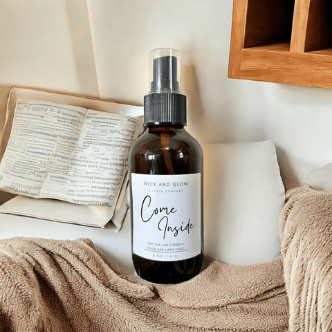 Come Inside Room and Linen Spray 4 oz – All Natural Speakeasy Scent Mist | Handcrafted in USA Wick and Glow Candle Company™  Air Fresheners