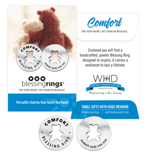 Comfort Blessing Ring Charm With Teddy Bear Cutout – Recycled Pewter Keepsake | Made in USA Whitney Howard Designs  Blessing Ring