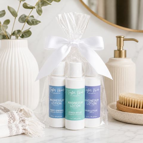 Organic Mini Lotion Gift Set Trio 2oz – Muscle Ease Stress Relief Sweet Dreams | Handcrafted in USA Taylor Made Organics  gift set