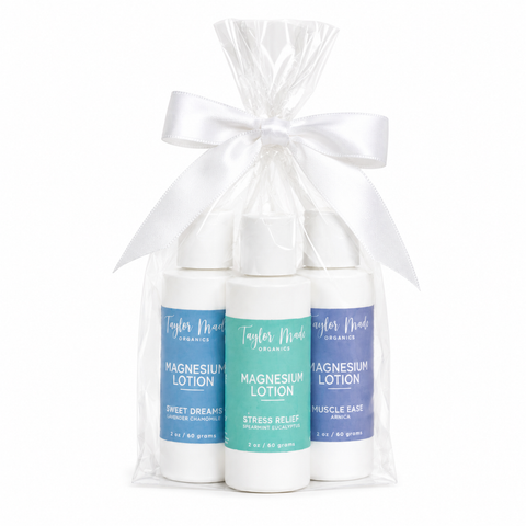 Organic Mini Lotion Gift Set Trio 2oz – Muscle Ease Stress Relief Sweet Dreams | Handcrafted in USA Taylor Made Organics  gift set