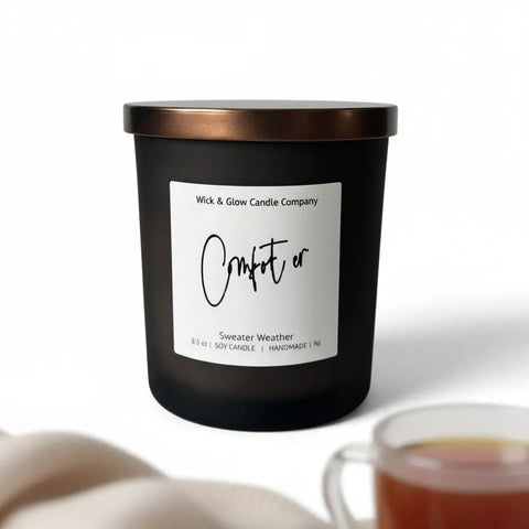 Comforter 8.5 Oz Soy Wax Candle – Hand-Poured Juniper Sage Eucalyptus Blend | Wick and Glow | Made in USA Wick and Glow Candle Company™  Candles