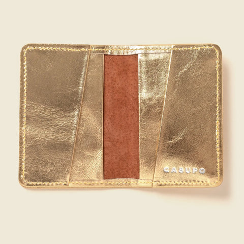 Compact 4 Pocket RFID Bifold Wallet 4 1/8 X 2 7/8 – Gold | Handmade in USA CASUPO  Small Bifold