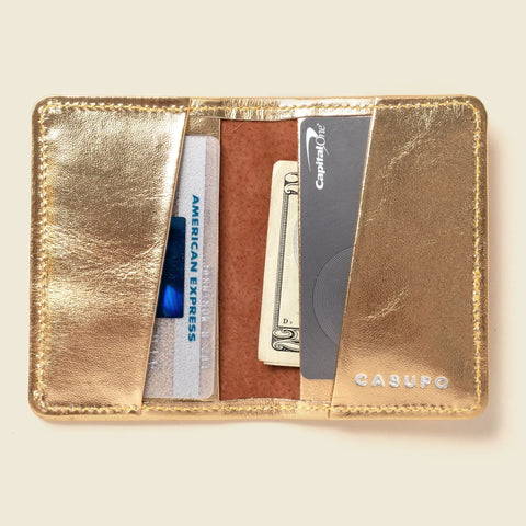 Compact 4 Pocket RFID Bifold Wallet 4 1/8 X 2 7/8 – Gold | Handmade in USA CASUPO  Small Bifold