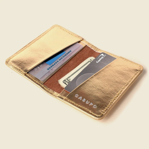 Compact 4 Pocket RFID Bifold Wallet 4 1/8 X 2 7/8 – Gold | Handmade in USA CASUPO  Small Bifold