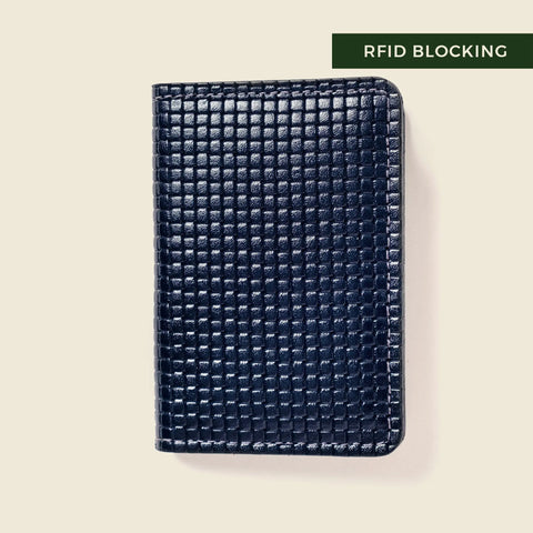 Compact 4 Pocket RFID Navy Leather Wallet 4 1/8 x 2 7/8 Handmade in USA CASUPO  Small Bifold