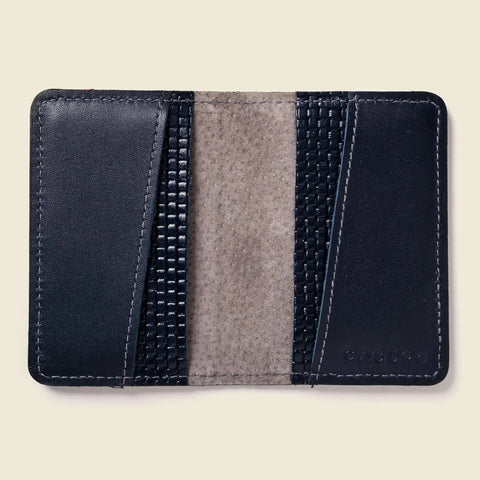 Compact 4 Pocket RFID Navy Leather Wallet 4 1/8 x 2 7/8 Handmade in USA CASUPO  Small Bifold