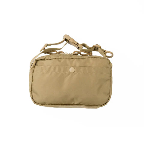 The MIS AW Shoulder Bag S in Coyote Tan is a small, rectangular, water-resistant nylon bag with a front snap pocket and adjustable strap, made in the USA and shown against a white background.
