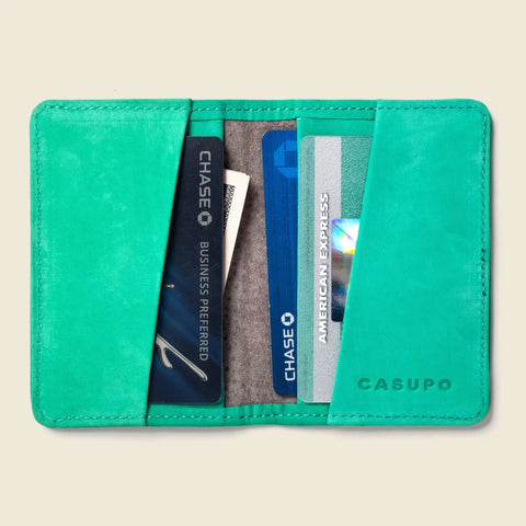 Compact Bifold Wallet, 4.1x2.9 Inch, Mint Leather and RFID Protection – Handmade in USA CASUPO  Small Bifold