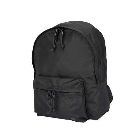 The MIS Daypack S - Black is a water-resistant nylon backpack with a large main compartment, front zippered pocket, and dual zipper pulls on each zipper. Shown against a white background, its perfect for daily use.