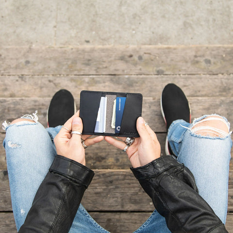 Compact Black Leather Bifold Wallet 2.87x4.12 Inches – Handmade in USA CASUPO  Small Bifold