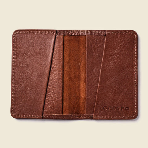 Compact Chocolate Leather Wallet 4x3 Inch – Sustainable Design | Handmade in USA CASUPO  Small Bifold