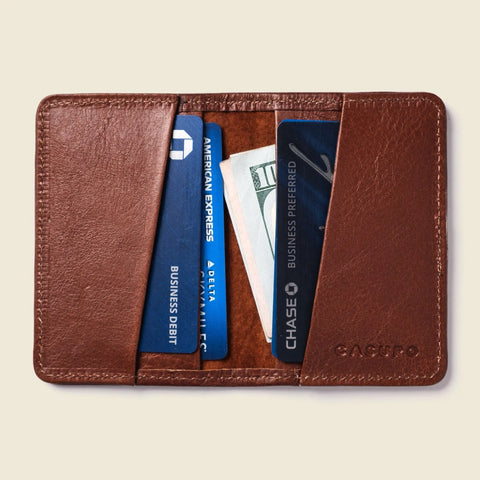 Compact Chocolate Leather Wallet 4x3 Inch – Sustainable Design | Handmade in USA CASUPO  Small Bifold