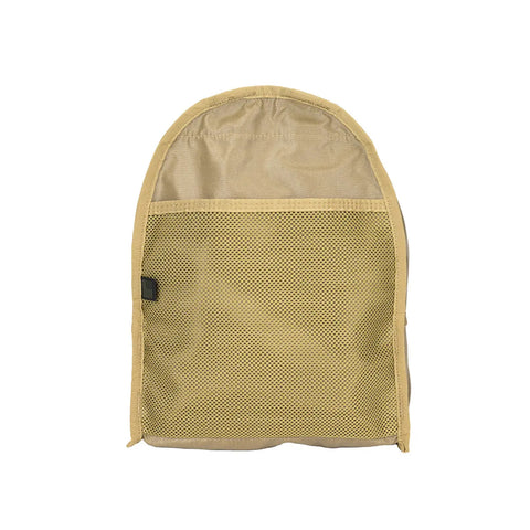 The MIS Daypack S in Coyote Tan is an oval mesh pouch with a bottom zipper and black side tag, crafted from durable packcloth nylon—ideal as a water-resistant backpack accessory and made in the USA.