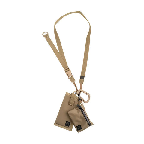 The MIS W Small Pouch - Coyote Tan features a tan lanyard with two matching pouches—a small rectangular pouch and a zippered water-resistant nylon pouch—and a carabiner clip, all in coyote tan, shown on a white background.