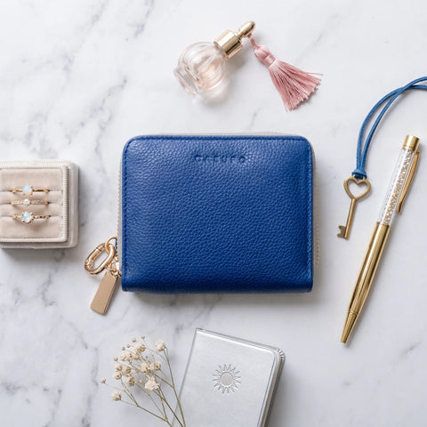 Compact Full Grain Napa Leather Zipper Wallet 4.5x3.5 Inch With Detachable Key Ring – Cobalt Blue | Made In USA CASUPO  Zipper Wallet