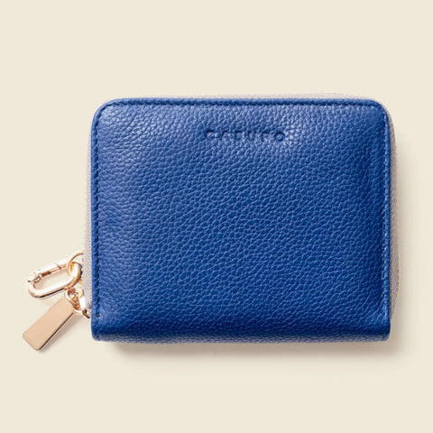 Compact Full Grain Napa Leather Zipper Wallet 4.5x3.5 Inch With Detachable Key Ring – Cobalt Blue | Made In USA CASUPO  Zipper Wallet