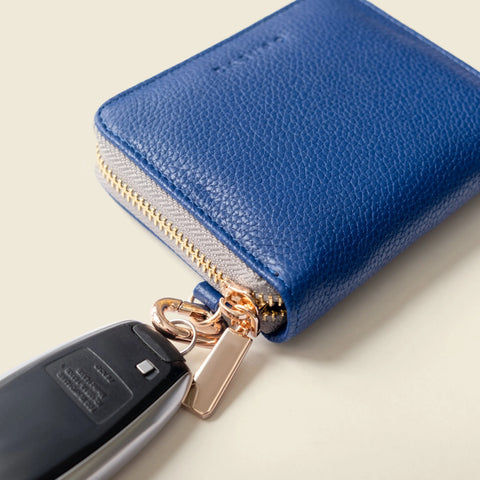 Compact Full Grain Napa Leather Zipper Wallet 4.5x3.5 Inch With Detachable Key Ring – Cobalt Blue | Made In USA CASUPO  Zipper Wallet