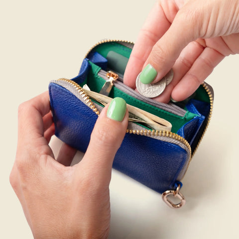 Compact Full Grain Napa Leather Zipper Wallet 4.5x3.5 Inch With Detachable Key Ring – Cobalt Blue | Made In USA CASUPO  Zipper Wallet