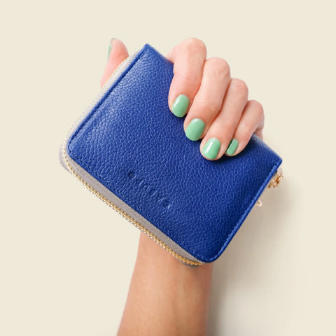 Compact Full Grain Napa Leather Zipper Wallet 4.5x3.5 Inch With Detachable Key Ring – Cobalt Blue | Made In USA CASUPO  Zipper Wallet