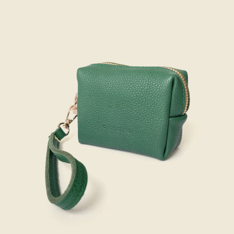 Compact Green Full-Grain Napa Leather Mini Wristlet Bag 4x3 Inch – Coin Purse with Detachable Strap | Made in USA CASUPO  Zipper Wallet