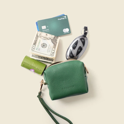 Compact Green Full-Grain Napa Leather Mini Wristlet Bag 4x3 Inch – Coin Purse with Detachable Strap | Made in USA CASUPO  Zipper Wallet