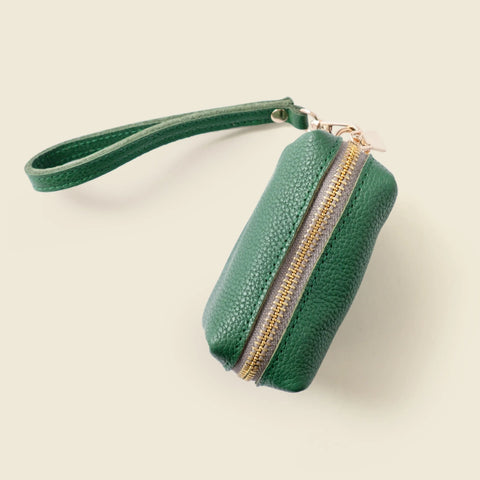 Compact Green Full-Grain Napa Leather Mini Wristlet Bag 4x3 Inch – Coin Purse with Detachable Strap | Made in USA CASUPO  Zipper Wallet