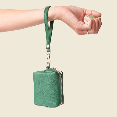 Compact Green Full-Grain Napa Leather Mini Wristlet Bag 4x3 Inch – Coin Purse with Detachable Strap | Made in USA CASUPO  Zipper Wallet