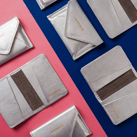 Compact RFID Bifold Wallet - 4x3 Inches | Silver Leather Handmade in USA CASUPO  Small Bifold