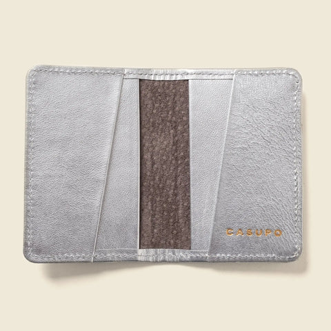 Compact RFID Bifold Wallet - 4x3 Inches | Silver Leather Handmade in USA CASUPO  Small Bifold