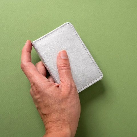 Compact RFID Bifold Wallet - 4x3 Inches | Silver Leather Handmade in USA CASUPO  Small Bifold