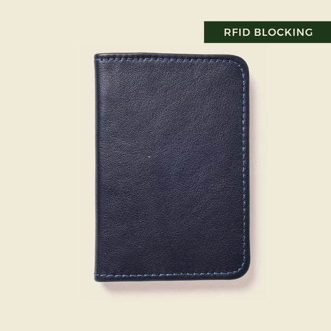 Compact RFID-Blocking Bifold Wallet – Handcrafted Navy Leather Organizer | Made in USA with Sustainable Materials CASUPO  Small Bifold