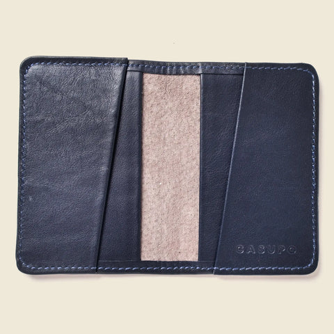 Compact RFID-Blocking Bifold Wallet – Handcrafted Navy Leather Organizer | Made in USA with Sustainable Materials CASUPO  Small Bifold
