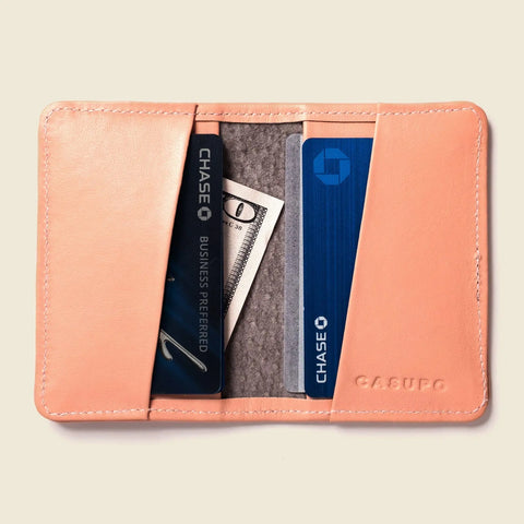 Compact RFID Leather Bifold Wallet 4x3 Inch – Soft Pink | Handmade in USA CASUPO  Small Bifold