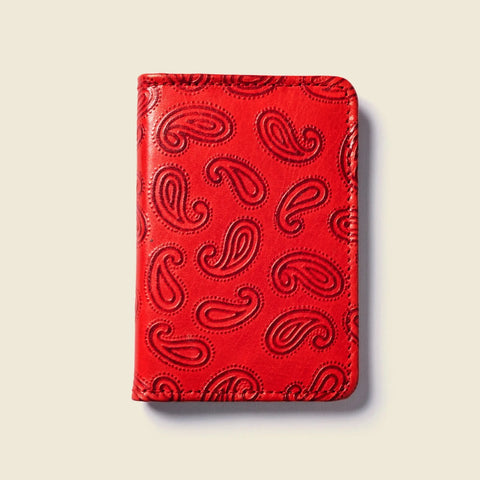Compact Red Paisley Wallet – Full Grain Leather 4 Inch – Made in USA CASUPO  Small Bifold