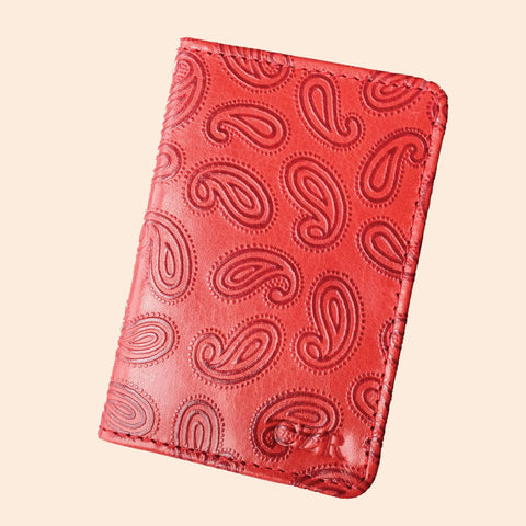 Compact Red Paisley Wallet – Full Grain Leather 4 Inch – Made in USA CASUPO  Small Bifold