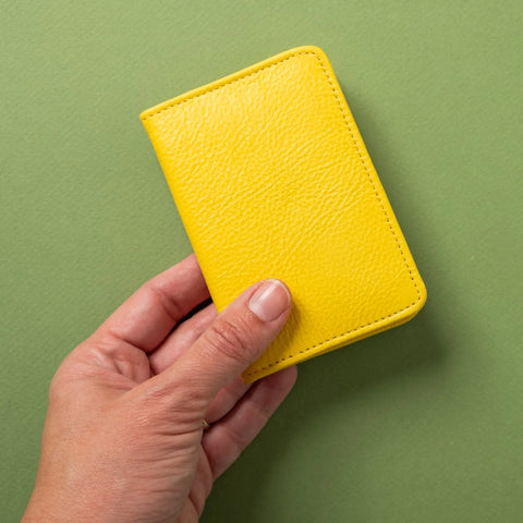 Compact Sunny Yellow 4 Pocket RFID Leather Wallet 4 1/8 Inch | Handmade in USA CASUPO  Small Bifold