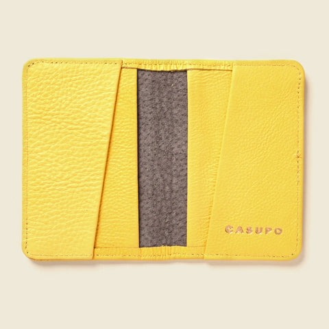 Compact Sunny Yellow 4 Pocket RFID Leather Wallet 4 1/8 Inch | Handmade in USA CASUPO  Small Bifold