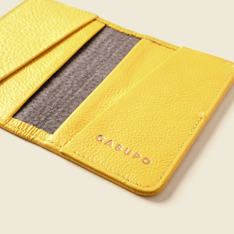 Compact Sunny Yellow 4 Pocket RFID Leather Wallet 4 1/8 Inch | Handmade in USA CASUPO  Small Bifold