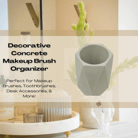 Concrete Geometric Makeup Brush Holder – 4.5 Inch Organizer | Made in USA Chatelet Manufacturing 