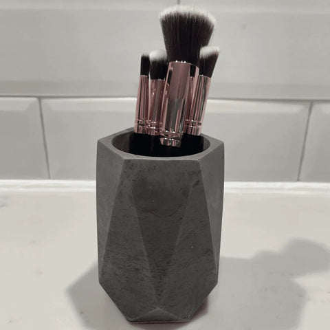Concrete Geometric Makeup Brush Holder – 4.5 Inch Organizer | Made in USA Chatelet Manufacturing 