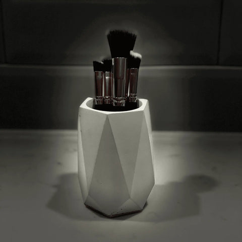 Concrete Geometric Makeup Brush Holder – 4.5 Inch Organizer | Made in USA Chatelet Manufacturing 