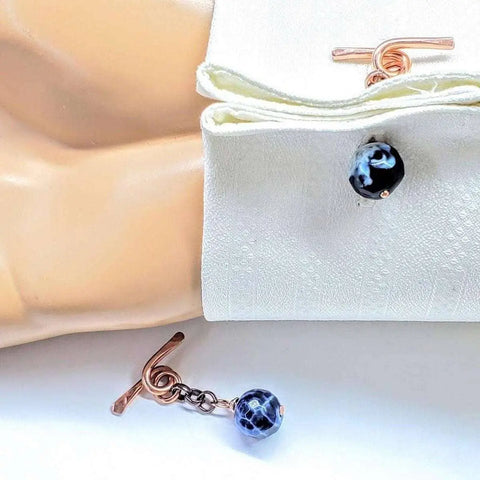 Copper Chain Cufflinks With 10mm Blue Crackle Agate Beads – Handmade | Made in USA Alexa Martha Designs  Cufflinks