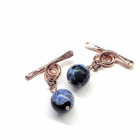 Copper Chain Cufflinks With 10mm Blue Crackle Agate Beads – Handmade | Made in USA Alexa Martha Designs  Cufflinks