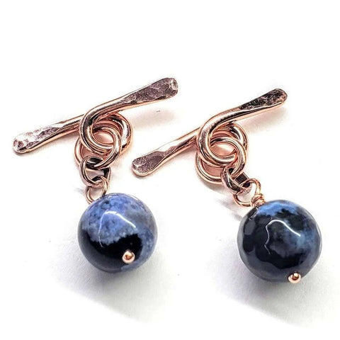 Copper Chain Cufflinks With 10mm Blue Crackle Agate Beads – Handmade | Made in USA Alexa Martha Designs  Cufflinks